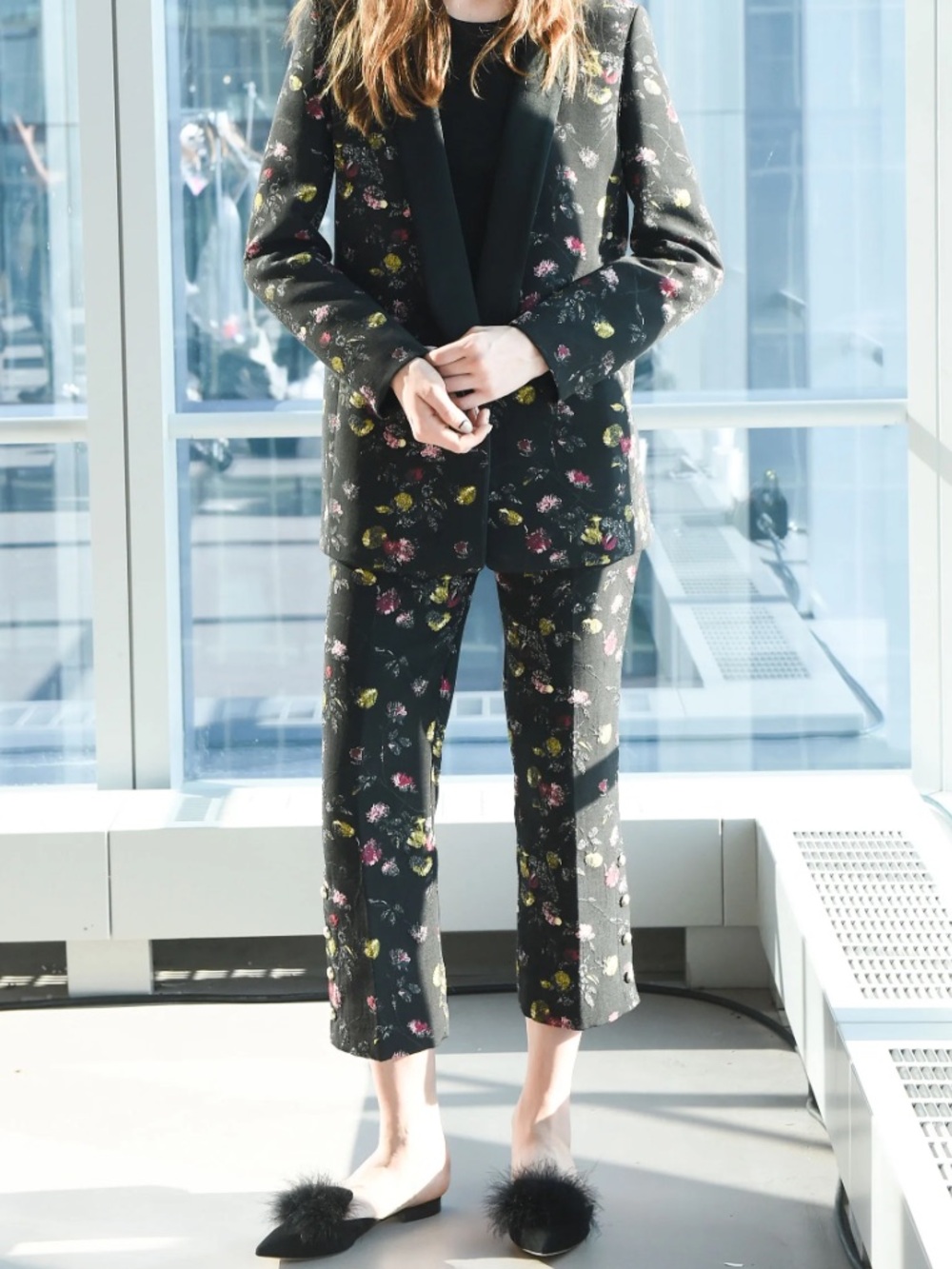 CLUB MONACO Black Metallic Floral Jacquard Straight Leg Trousers High Rise 6 - Picture 9 of 10